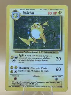 Pokemon TCG Raichu Base Set Holo Rare Card 14/102 Unlimited Light Play - Image 1