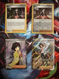 Pokemon Trainer Card Lot x4 Erika’s Invitation Marnie Cheren’s Care Full Art - Image 1