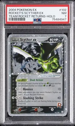 2004 POKEMON EX TEAM ROCKET RETURNS #102 ROCKET'S SCYTHER EX-HOLO PSA 7 - Image 1