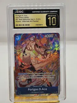 2025 One Piece Best Selection Vol 3 Portgas D. Ace P-074 Alt Art CGC 10 PRISTINE - Image 1