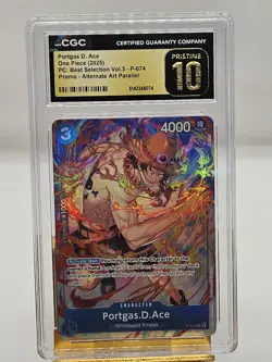 2025 One Piece Best Selection Vol 3 Portgas D. Ace P-074 Alt Art CGC 10 PRISTINE - Image 2