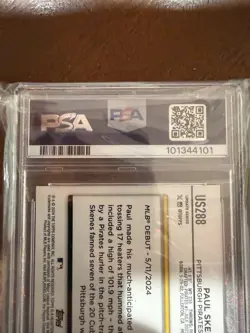2024 Topps Update Series Paul Skenes Rookie Debut #US288 RC PSA 10 GEM MINT - Image 3