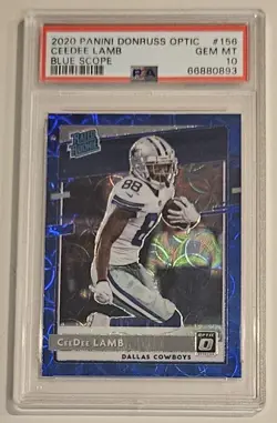 2020 Panini Donruss Optic Ceedee Lamb Blue Scope Prizm PSA 10 #156 RC Cowboys - Image 1