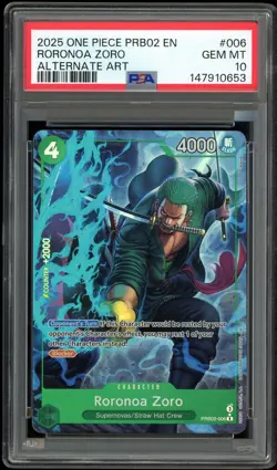 Roronoa Zoro Alternate Art Parallel PRB02-006 PSA 10 One Piece English - Image 1