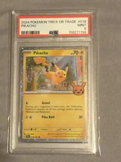 2024 POKEMON TRICK OR TRADE #018 PIKACHU PSA 9 SWIRL - Image 1