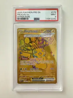 2025 POKEMON PRISMATIC EVOLUTIONS HYPER RARE #179 PIKACHU EX - PSA 9 - Image 1