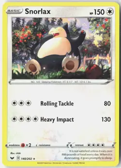 Snorlax 140/202 Rare Sword & Shield Pokemon Near Mint - Image 1