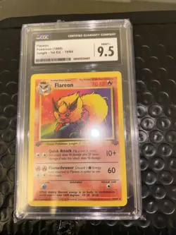 1st Edition Flareon Jungle Non-Holo Rare Card 19/64 1999 WOTC, Cgc 9.5 - Image 1