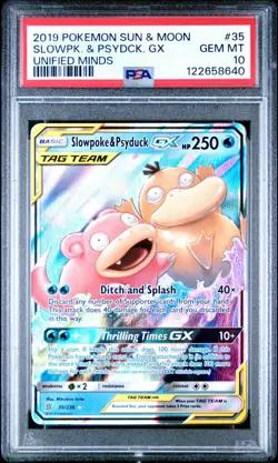 Pokemon 2019 Sun & Moon Unified Minds 35 Slowpoke & Psyduck GX Ultra Rare PSA 10 - Image 1