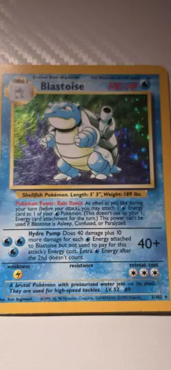 1999 Pokemon Base Set Blastoise 2/102 Unlimited Holo Rare MP - Image 2