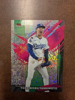 2026 Topps Finest Yoshinobu Yamamoto Mini Diamond Refractor #215 RARE SP Dodgers - Image 1