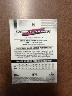 2026 Topps Finest Yoshinobu Yamamoto Mini Diamond Refractor #215 RARE SP Dodgers - Image 2
