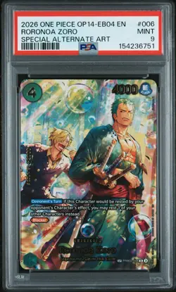 One Piece WTS PRB02-006 Roronoa Zoro OP14 - SP - English PSA 9 - Image 1
