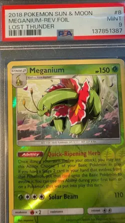 2018 Pokemon Lost Thunder Meganium Reverse Holo #8 PSA 9 Mint Graded Card - Image 2