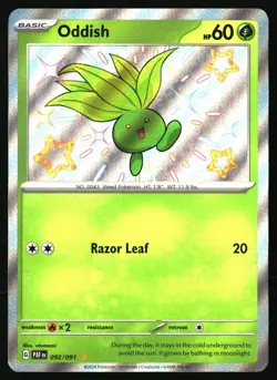 ODDISH 092/091 SHINY RARE PALDEAN FATES POKEMON HOLO NEAR MINT - Image 1