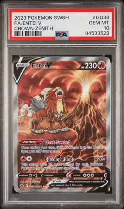 2023 POKEMON SWORD & SHIELD CROWN ZENITH #GG36 FULL ART/ENTEI V PSA 10 - Image 3