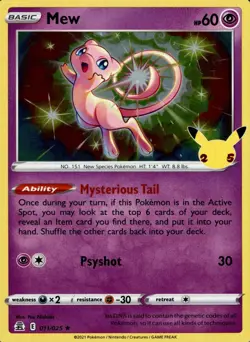 Mew 011/025 Holo Rare Celebrations Pokemon Near Mint - Image 1