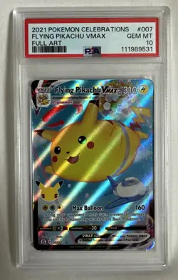 2021 POKEMON CELEBRATIONS #007 FULL ART/FLYING PIKACHU VMAX PSA 10 - Image 1