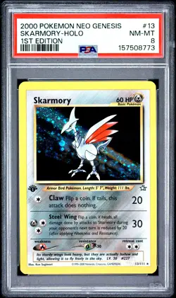 2000 POKEMON NEO GENESIS 1ST EDITION #13 SKARMORY-HOLO PSA 8 - Image 1