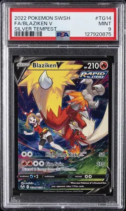 2022 POKEMON SWORD & SHIELD SILVER TEMPEST #TG14 FULL ART/BLAZIKEN V PSA 9 - Image 1