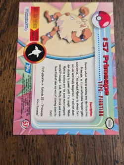 1999 Topps Pokemon #57 Primeape TV Animation Card Blue Logo - Image 5