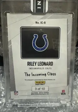 2025 Riley Leonard Panini InstantNFL The Incoming Class #8- WATER 3/10 AUTO - Image 2