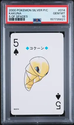 2000 POKEMON SILVER VERSION PLAYING CARDS 5 OF SPADES #014 KAKUNA PSA 10 - Image 1