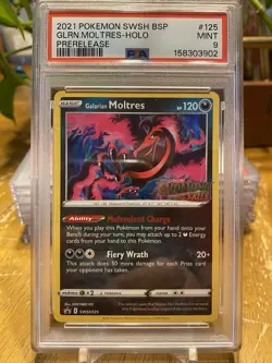 Pokemon TCG GALARIAN MOLTRES Sword and Shield Holo Prerelease Promo PSA 9 Mint - Image 1