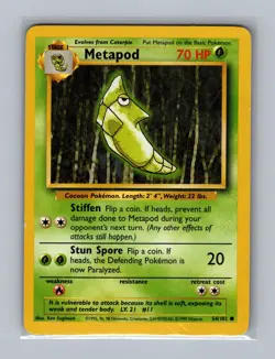 Metapod 54/102 Common Base Set Unlimited Pokemon Heavily Played - Image 1