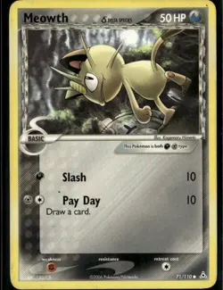 Meowth Delta Species Common Holon Phantoms 71/110 Darkness Metal Pokemon Card - Image 1