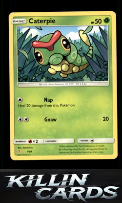 Caterpie 1/30 Pokemon Common SM Trainer Kit: Lycanroc & Alolan Raichu Card LP - Image 1