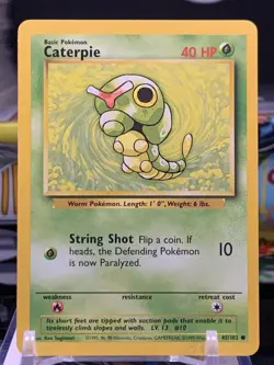 Caterpie 45/102 LP -Vintage Pokemon Card- Base Set LP Shadowless LC 9L - Image 1