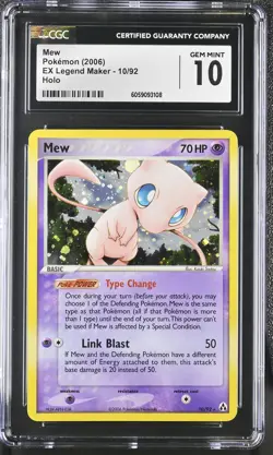 CGC 10 GEM MINT Mew 2006 EX Legend Maker 10/92 Holo Pokemon Card - Image 1