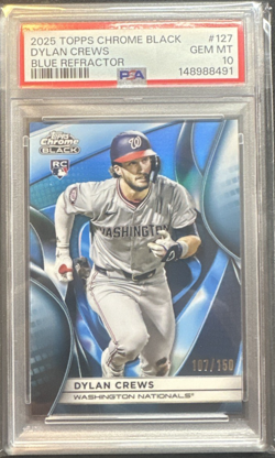 2025 Topps Chrome Black Dylan Crews #127 Blue Refractor /150 (RC) #127 PSA 10 - Image 1