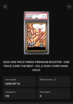 PSA 10 Nami Gold DON!! PRB-02 Premium Booster One Piece Pop 119 - Image 3