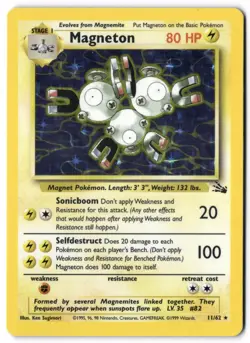 Pokemon Card - Magneton 11/62 WOTC Unlimited Holo Rare - Fossil - NM - Image 1