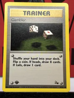 Gambler 60/62 Fossil 1st Edition Common WOTC Trainer Non Holo Pokemon Card - Image 3