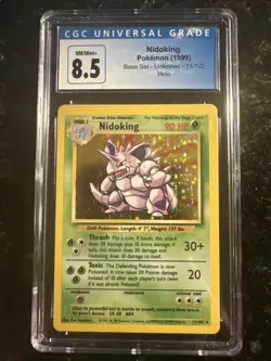 Nidoking 011/102 Pokemon Base Set Unlimited Holo card Graded CGC NM/Mint+ 8.5 - Image 1