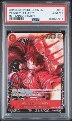 2023 One Piece OP05 EN Monkey D Luffy 1st Anniversary #012 PSA 10 GEM MINT - Image 1
