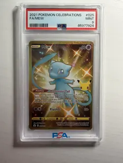 Pokemon Mew TCG Celebrations 025/025 Shiny Gold Full Art Holo Secret Rare PSA 9 - Image 1