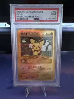 2000 Pokemon Japanese Neo 2 Pichu Promo #172 Reverse Foil Holo - PSA 9 MINT - Image 1
