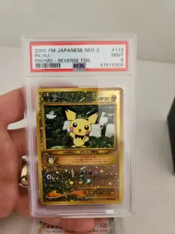 2000 Pokemon Japanese NEO 2 PICHU #172 Promo Reverse Foil PSA 9 Mint Old Back - Image 1