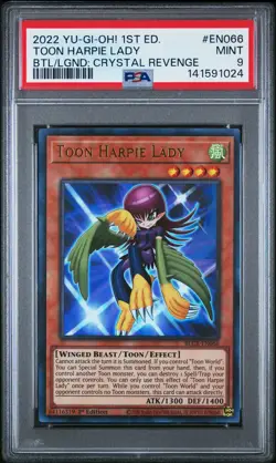 2022 YU-GI-OH! BATTLES OF LEGEND: CRYSTAL REVENGE #EN066 TOON HARPIE LADY PSA 9 - Image 1