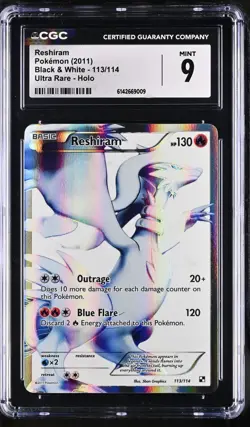 RESHIRAM 113/114 ULTRA RARE HOLO BLACK & WHITE POKEMON CGC 9 MINT - Image 1