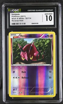 CGC 10 GEM MINT Venipede 2011 Black & White 52/114 Reverse Holo Pokemon Card - Image 1