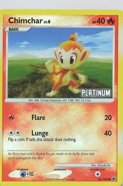 Pokemon Chimchar 56/100 Reverse Holo Majestic Dawn Platinum Stamped BK Promo - Image 1
