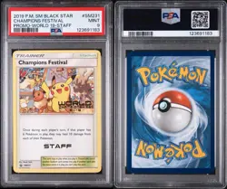 Pokemon Champions Festival 2019 Black Star Promo Worlds 19 SM231 Staff PSA 9 - Image 3