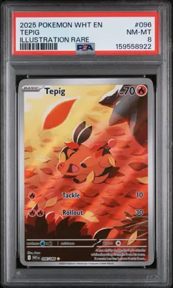 2025 POKEMON WHT EN-WHITE FLARE #096 TEPIG ILLUSTRATION RARE PSA 8 - Image 1