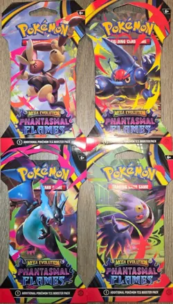 4x Pokemon TCG Mega Evolution Phantasmal Flames Sleeved Packs BRAND NEW Art Set - Image 1