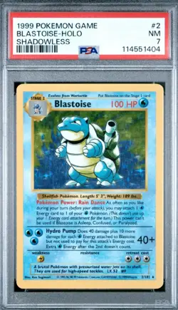 1999 Blastoise #2 Shadowless Base Set Holo Rare PSA 7 Pokemon TCG - Image 1